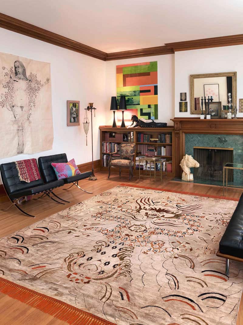 Tapete Dragon Laranja / Creme Feito à Mão