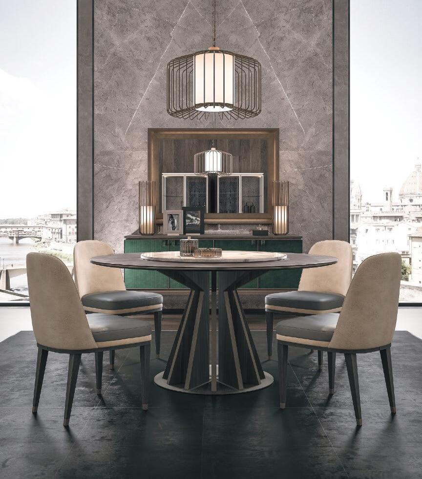 Mesa de Jantar Redonda Mármore e Madeira | Configuração: Sem bandeja giratória | Dimensões: Ø 180 cm