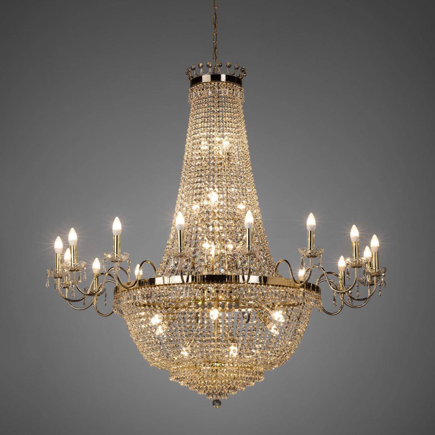 Lustre de Luxo em Cristal com Acabamento Ouro Suave