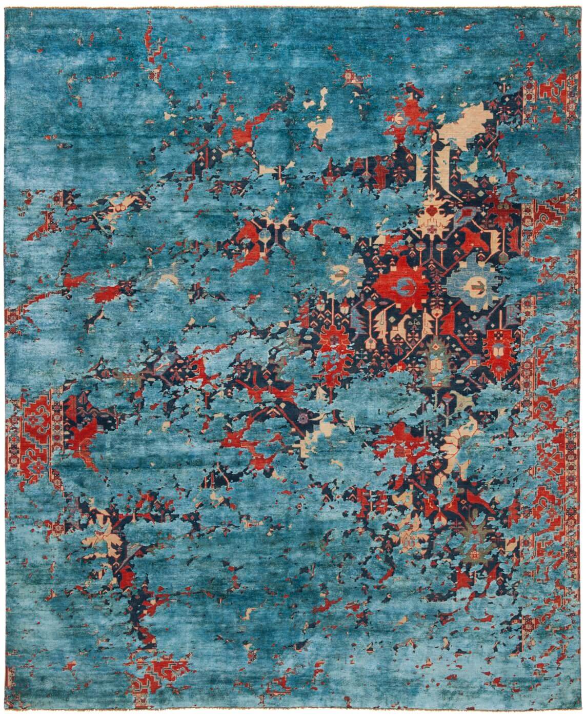 Tapete Seda Bidjar Leyton Aerial Azul Marinho Azul | Tamanho: 300 × 400 cm