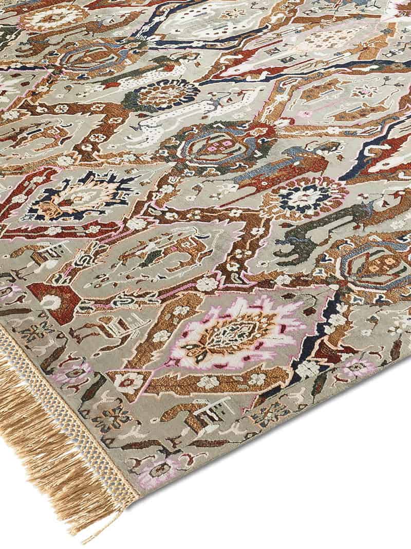 Tapete KavaBagh Cinzento / Verde Feito à Mão Luxury