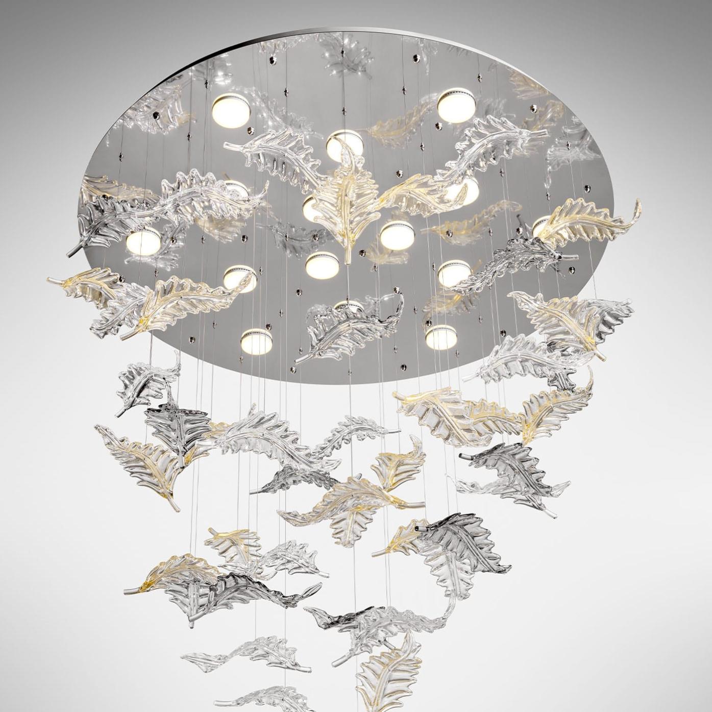 Lustre com Folhas de Murano e Reflector em Aço Inox