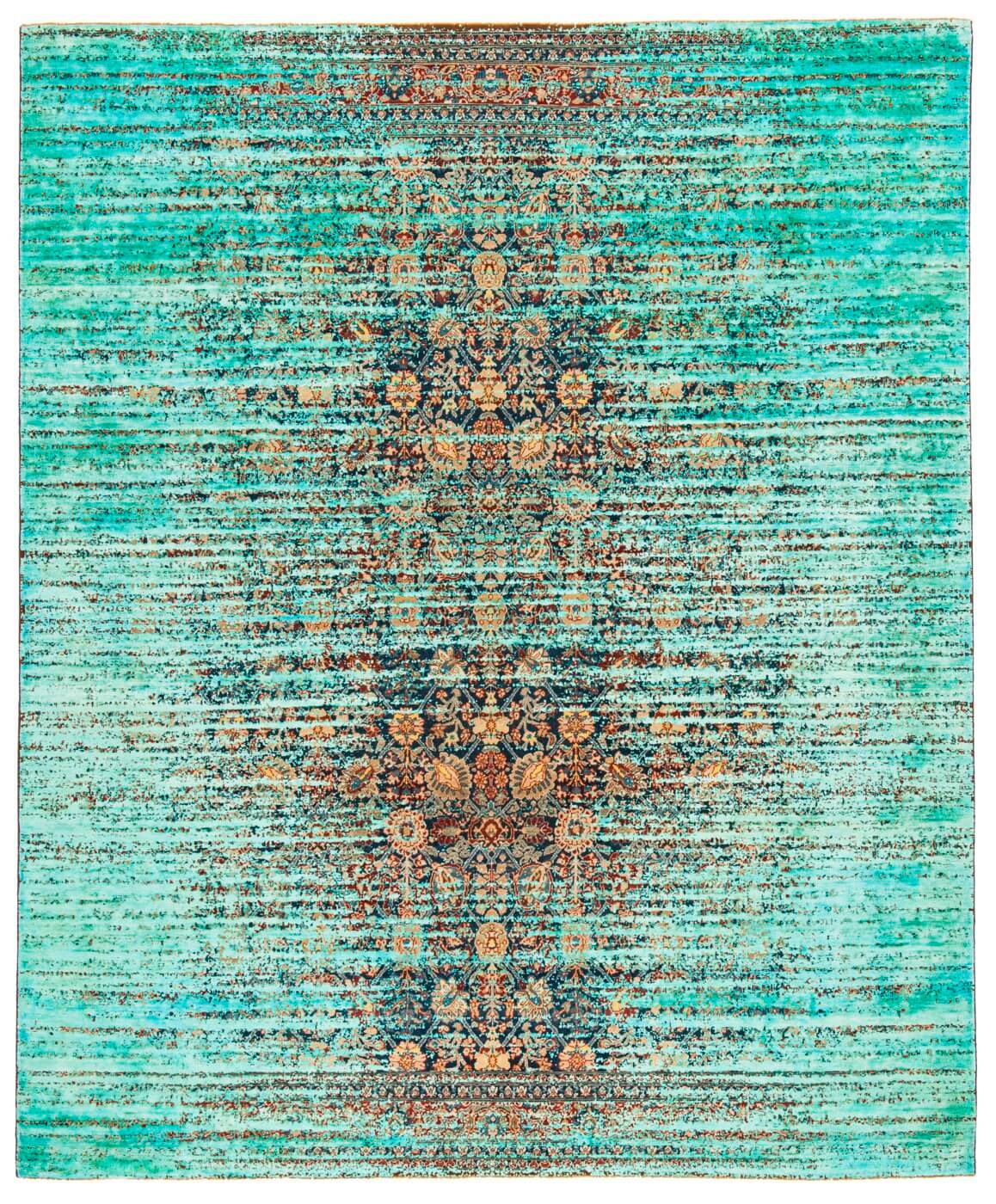 Tapete Tabriz Canal Stomped Azul-Marinho Turquesa-Néon Seda | Tamanho: 250 × 300 cm