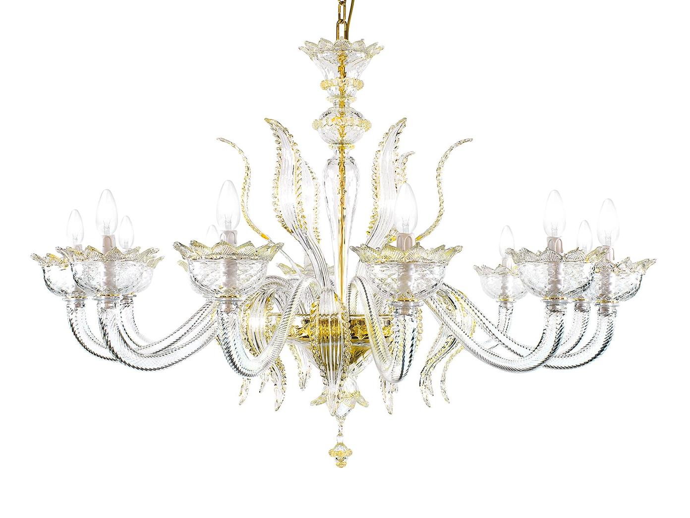 Lustre Murano de 12 Lâmpadas em Ouro 24K
