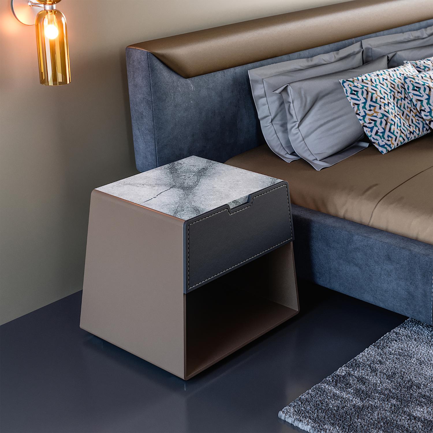 Mesa de Cabeceira Mirzam com Tampo em Mármore