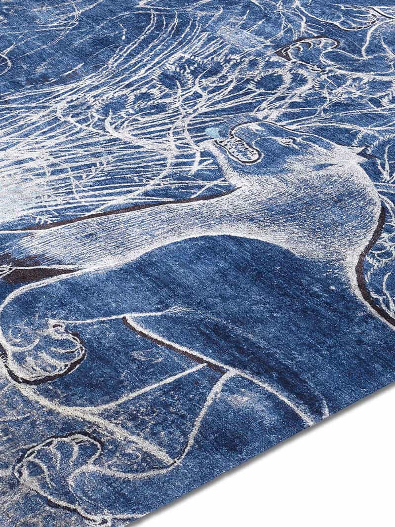 Tapete Two Lions Navy Tecido à Mão