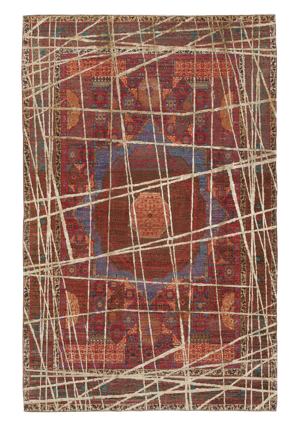 Tapete Seda Mamluk Columbus Wrapped Vermelho Ouro | Tamanho: 200 × 300 cm