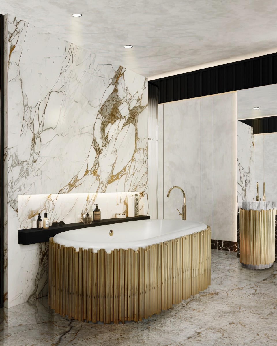 Lavatório de coluna Harmony preto/dourado - 3