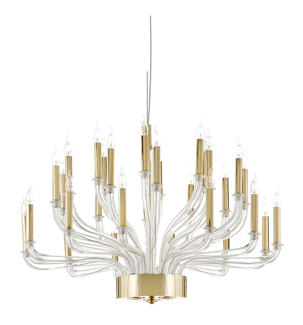 Lustre Murano com Braços e Acabamento Dourado
