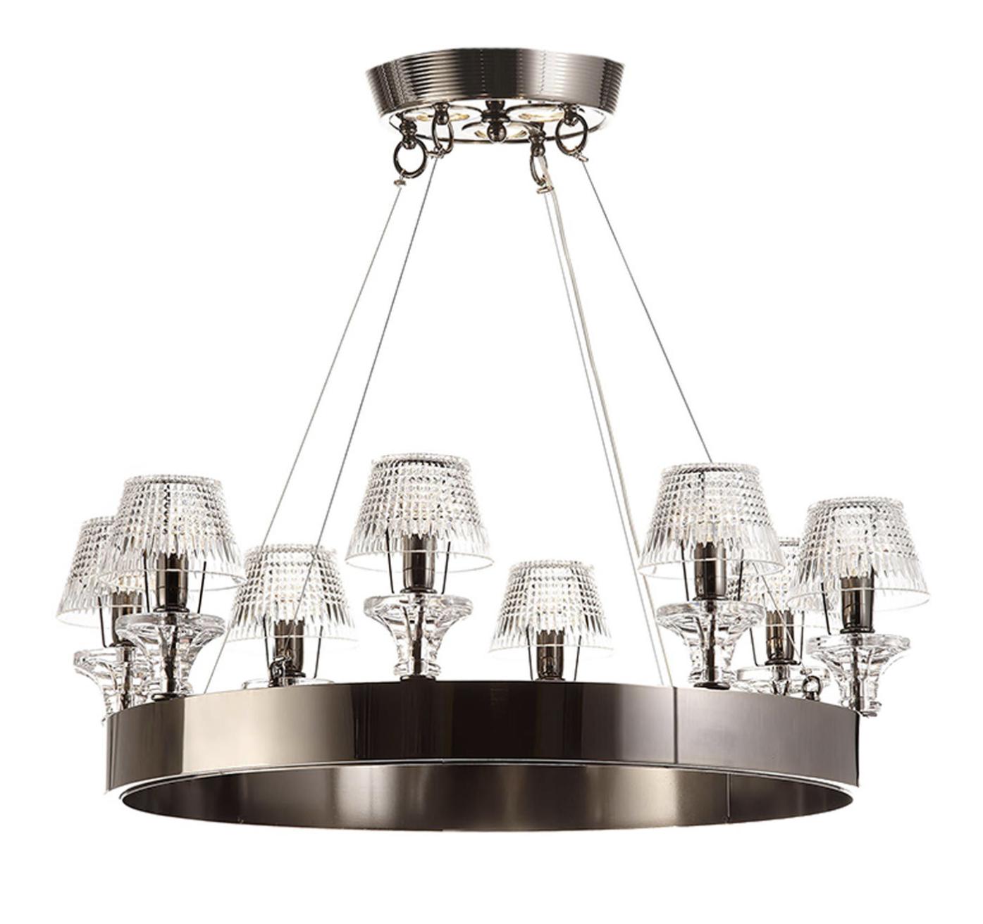 Lustre em Níquel Negro com Abajures de Cristal