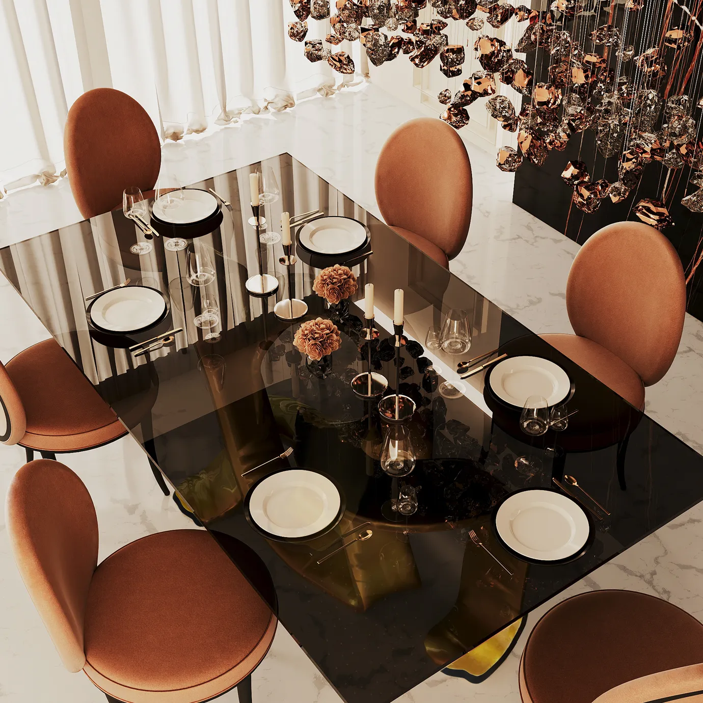 Mesa de Jantar Folha Dourada Ribbon