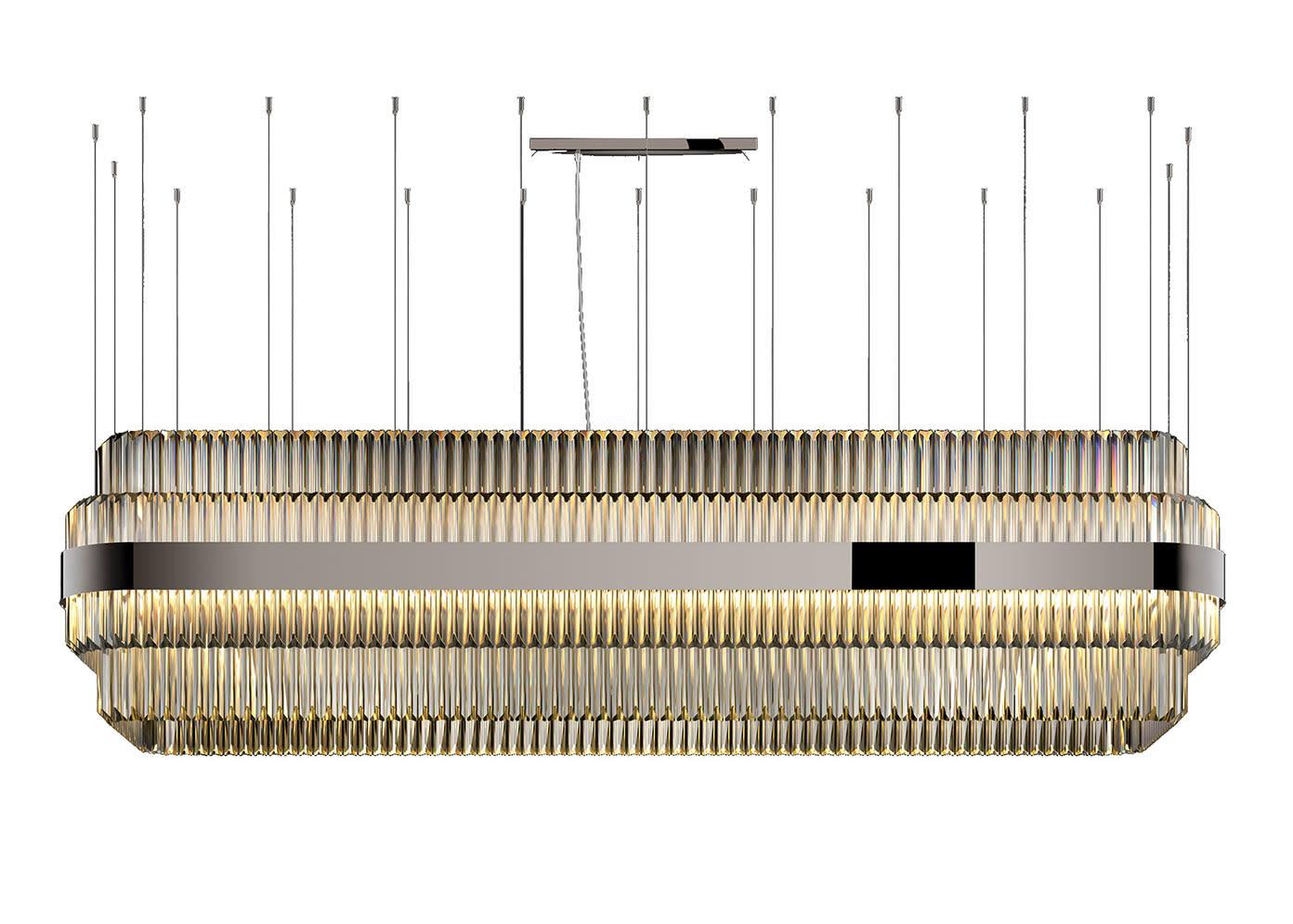 Lustre em Níquel Polido com Vidro Triedro Transparente