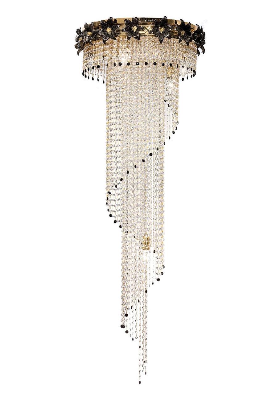 Lustre em Cascata Gold com Flores de Murano