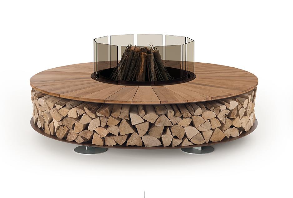 Lareira exterior madeira Zero | Acabamento: Madeira de castanheiro | Dimensões: Ø 200 cm