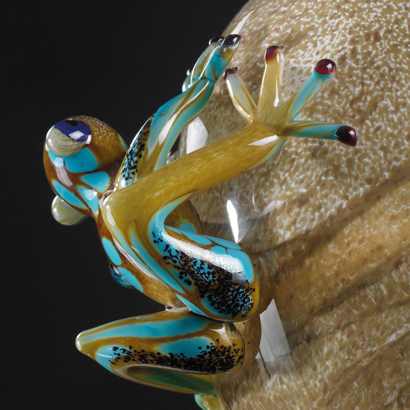 Figura Decorativa Ovo em Vidro com Sapos