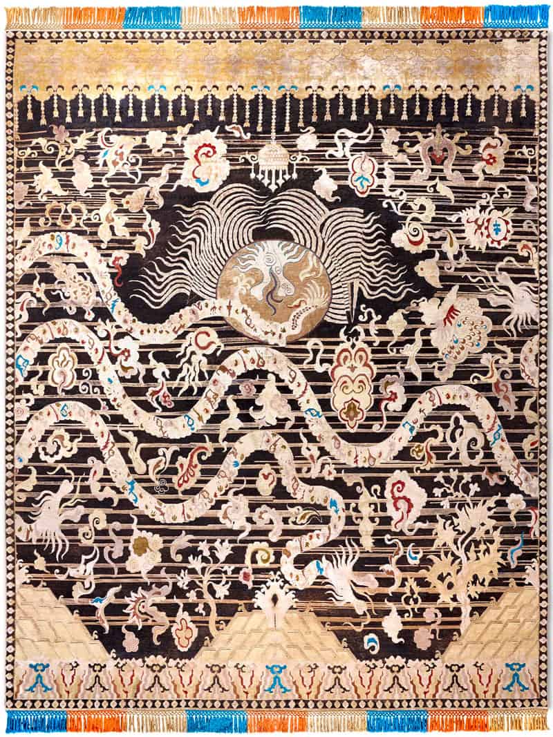Tapete Dragon Preto / Dourado Feito à Mão | Tamanho: 140 × 210 cm
