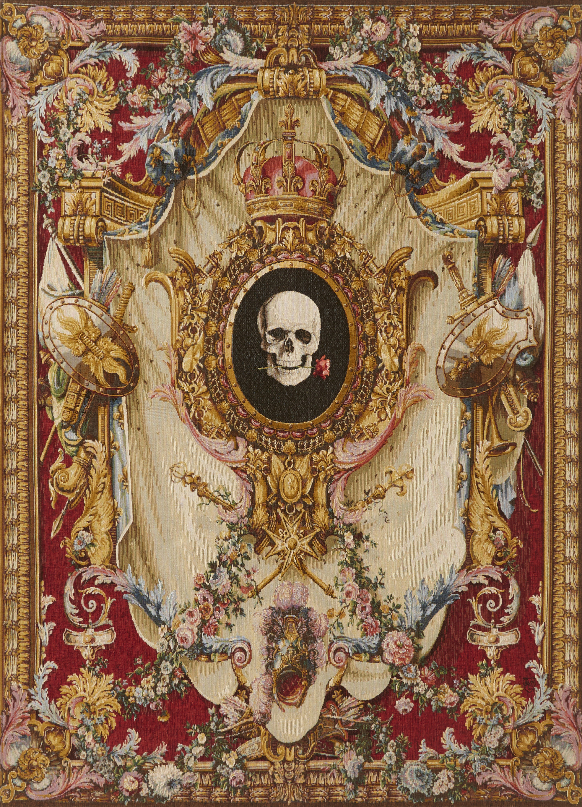 Tapeçaria brasão e caveira | Tamanho: 110 × 150 cm