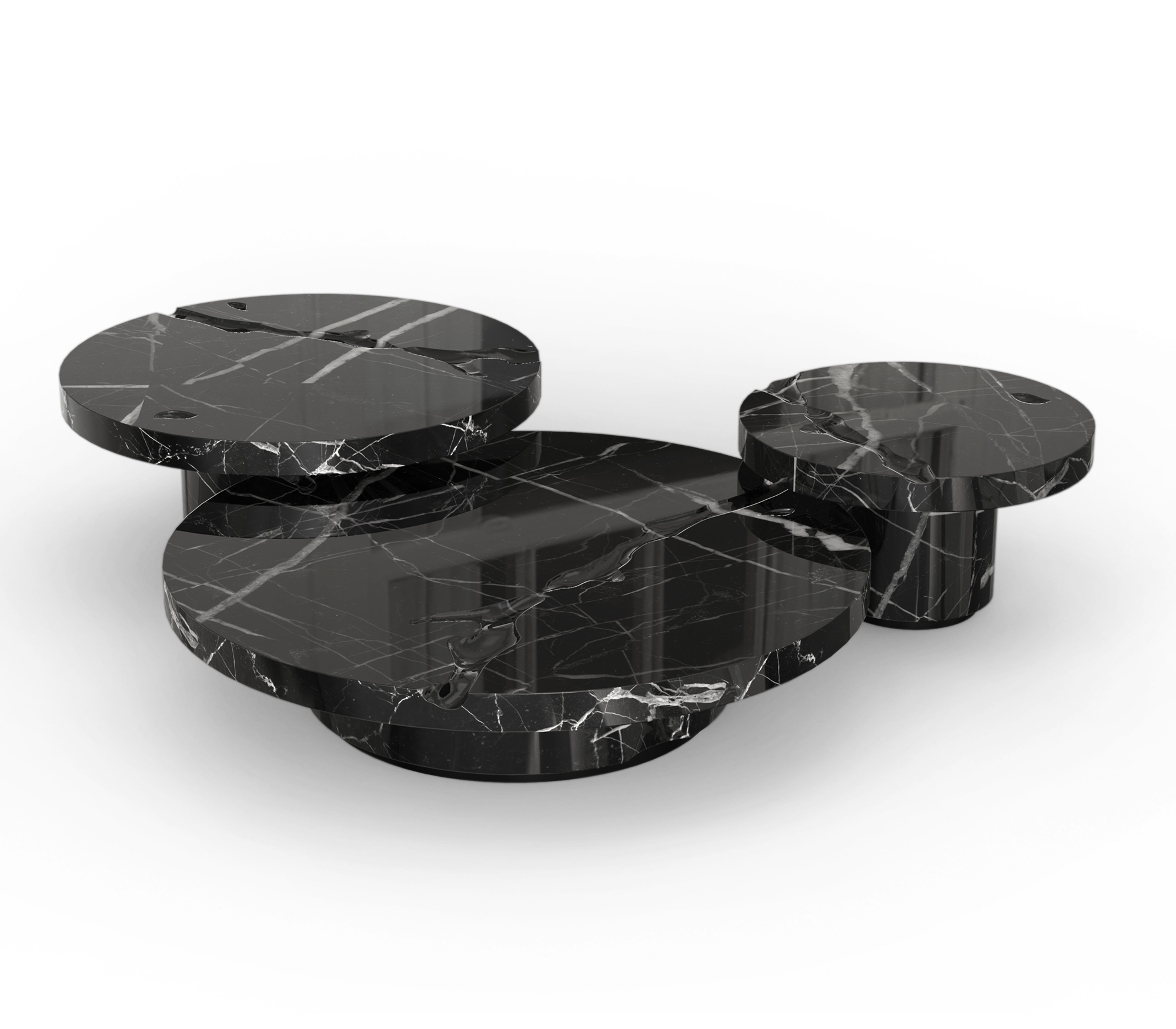 Conjunto 3 Peças Mesa de Centro Dominion Nero Marquina