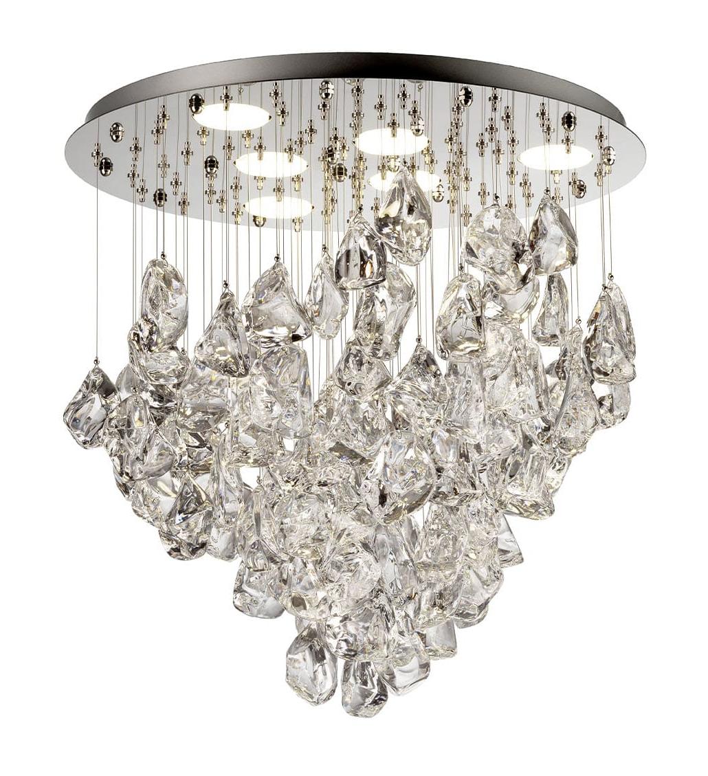 Lustre Ice Crystal em Cascata com Reflector em Aço Polido