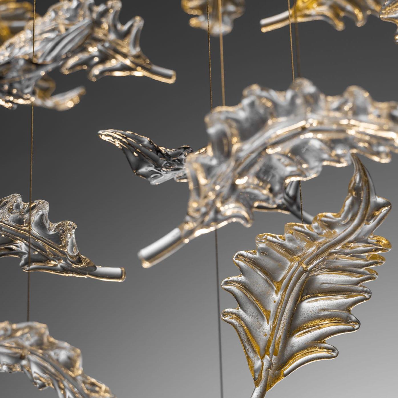 Lustre com Folhas de Murano e Reflector em Aço Inox