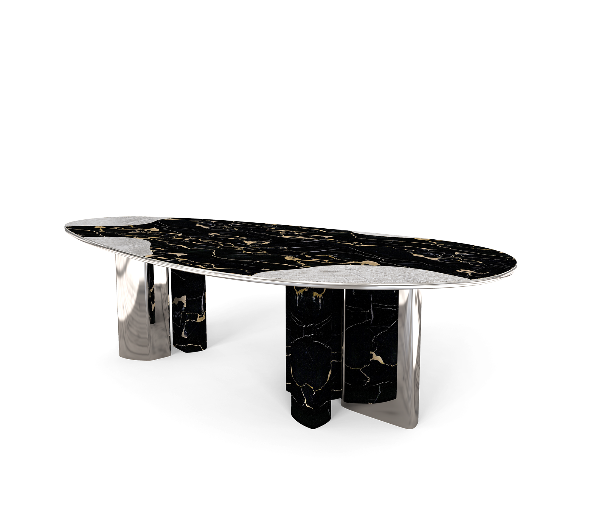 Mesa de Jantar Athena Mármore Portoro e Prata