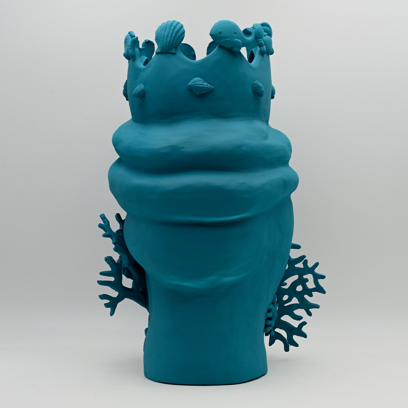 Escultura artesanal Moor's Head azul-petróleo