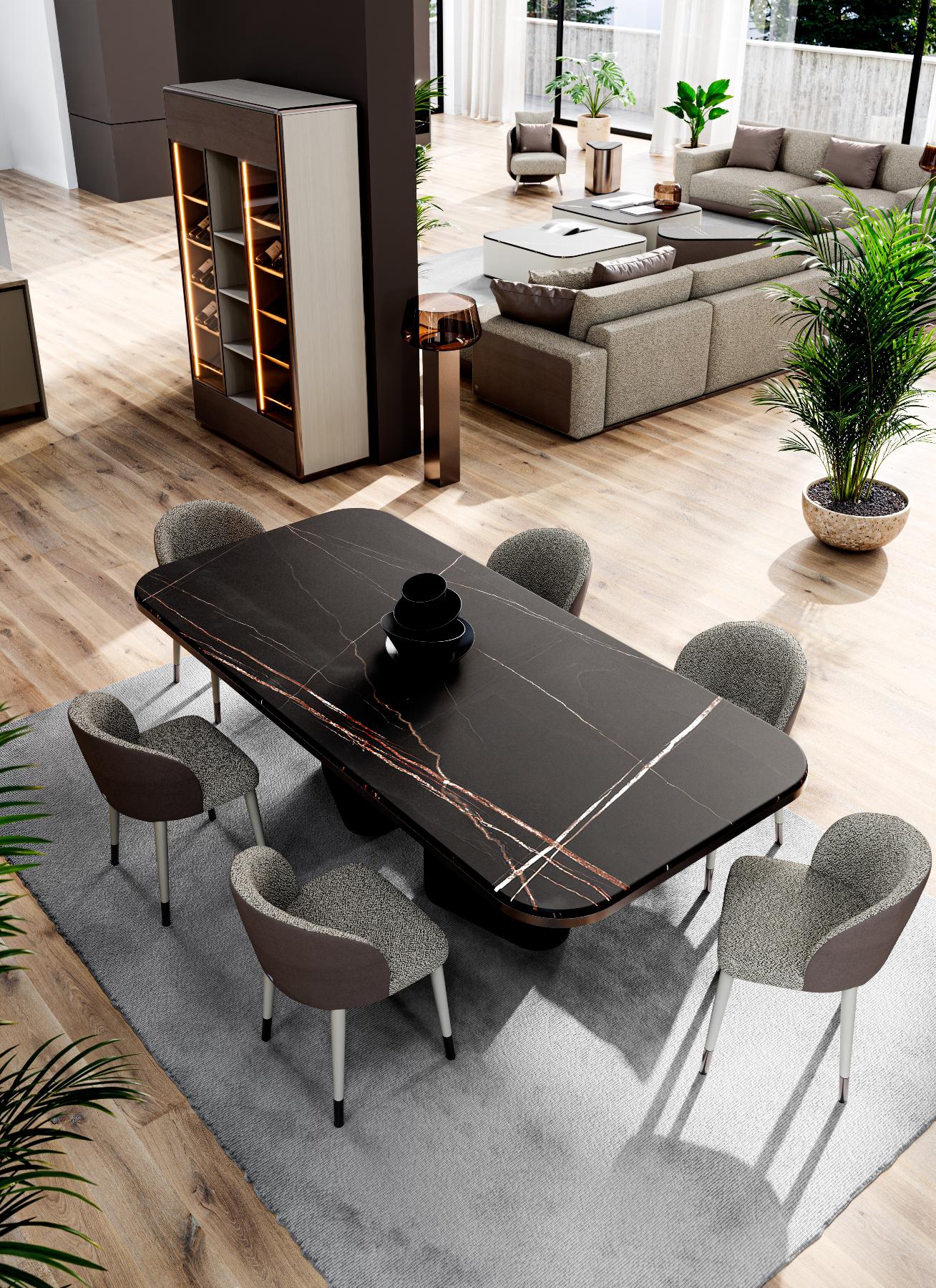 Mesa de Jantar Edmond em Mármore Escuro