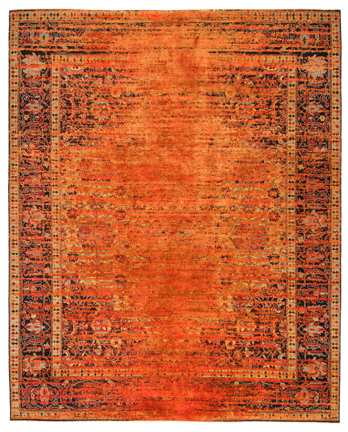 Tapete Serapi Queensbury Stomped Reverse Amarelo Laranja-Néon Seda | Tamanho: 200 × 300 cm