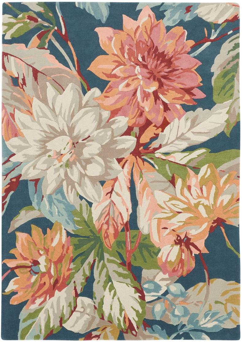 Tapete Dahlia and Rosehip Azul-petróleo | Tamanho: 140 × 200 cm