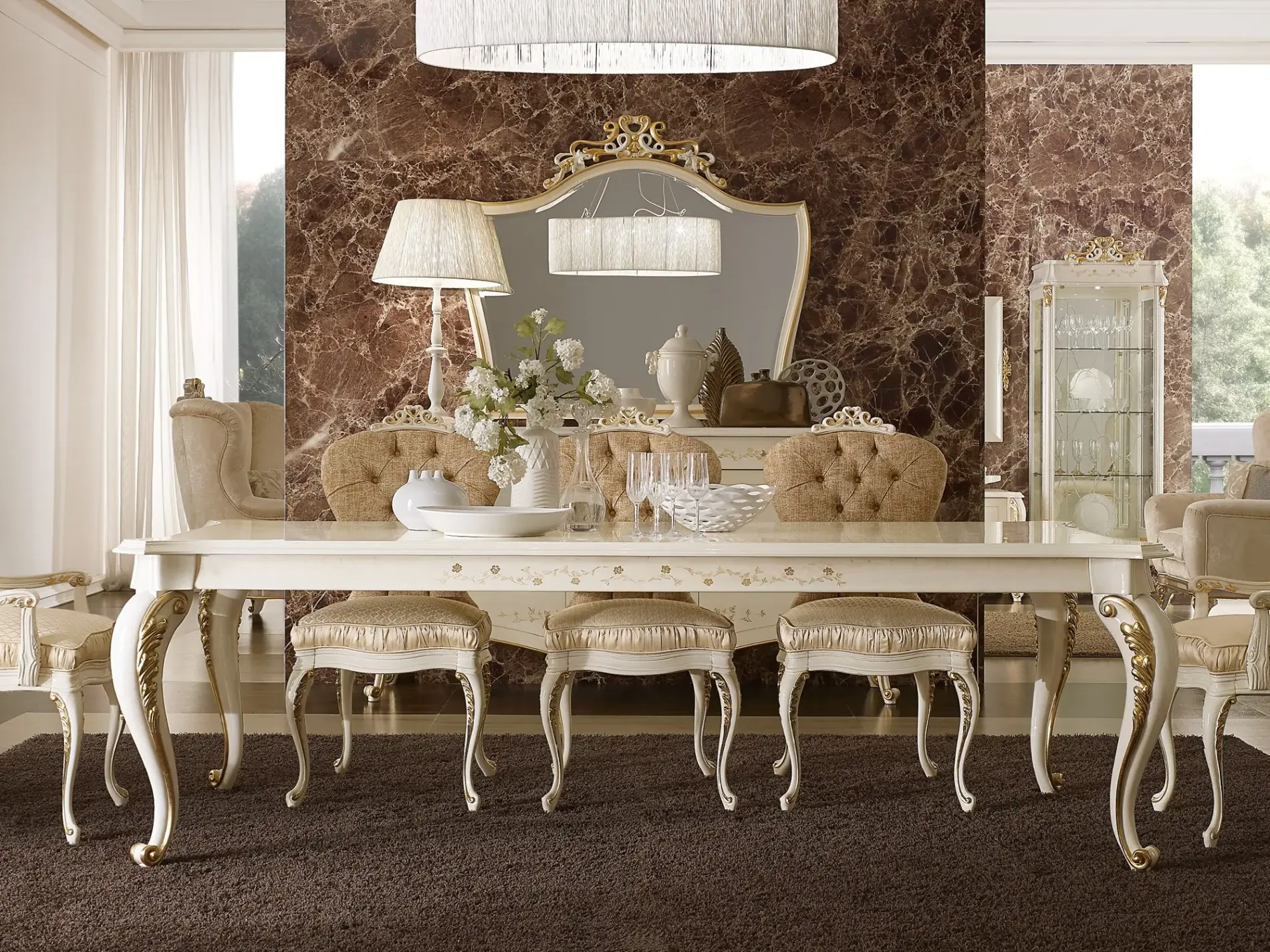 Mesa de Jantar Italiana Bege | Dimensões: L 250 × P 120 × A 80 cm