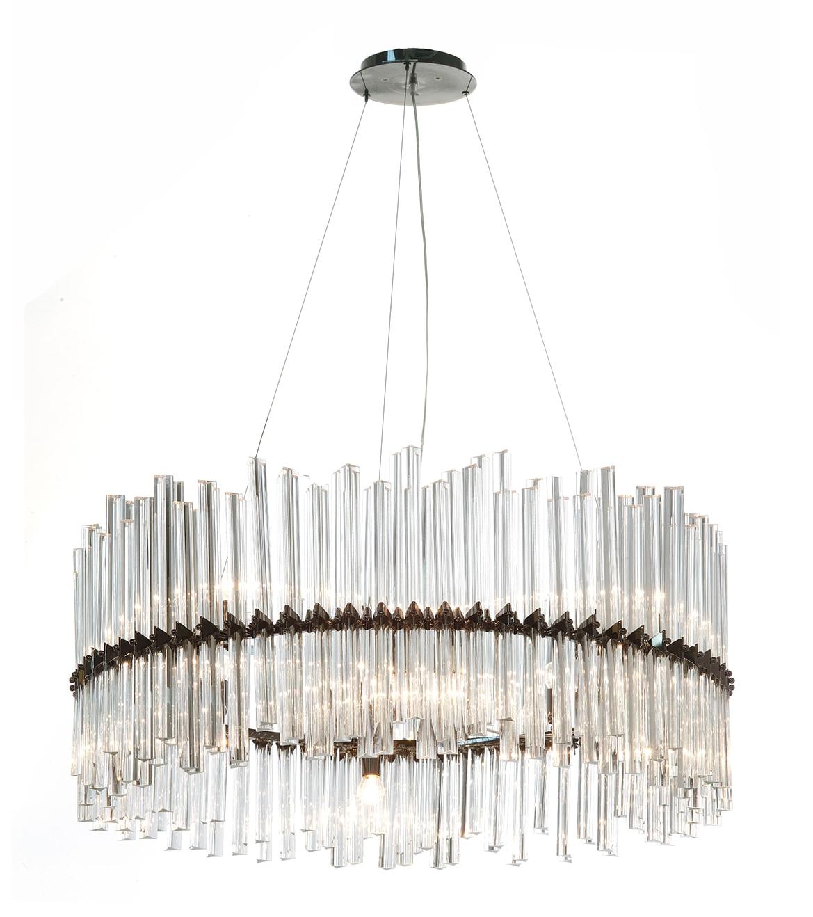 Lustre Circular em Níquel Escuro com Triedros de Cristal