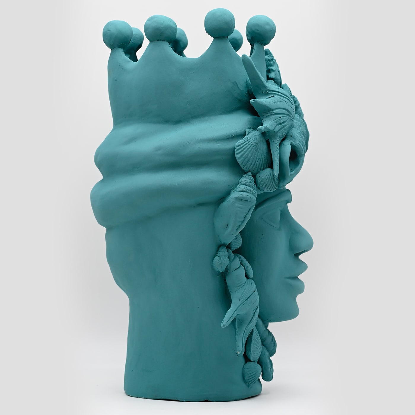 Escultura artesanal Moor's Head azul-petróleo