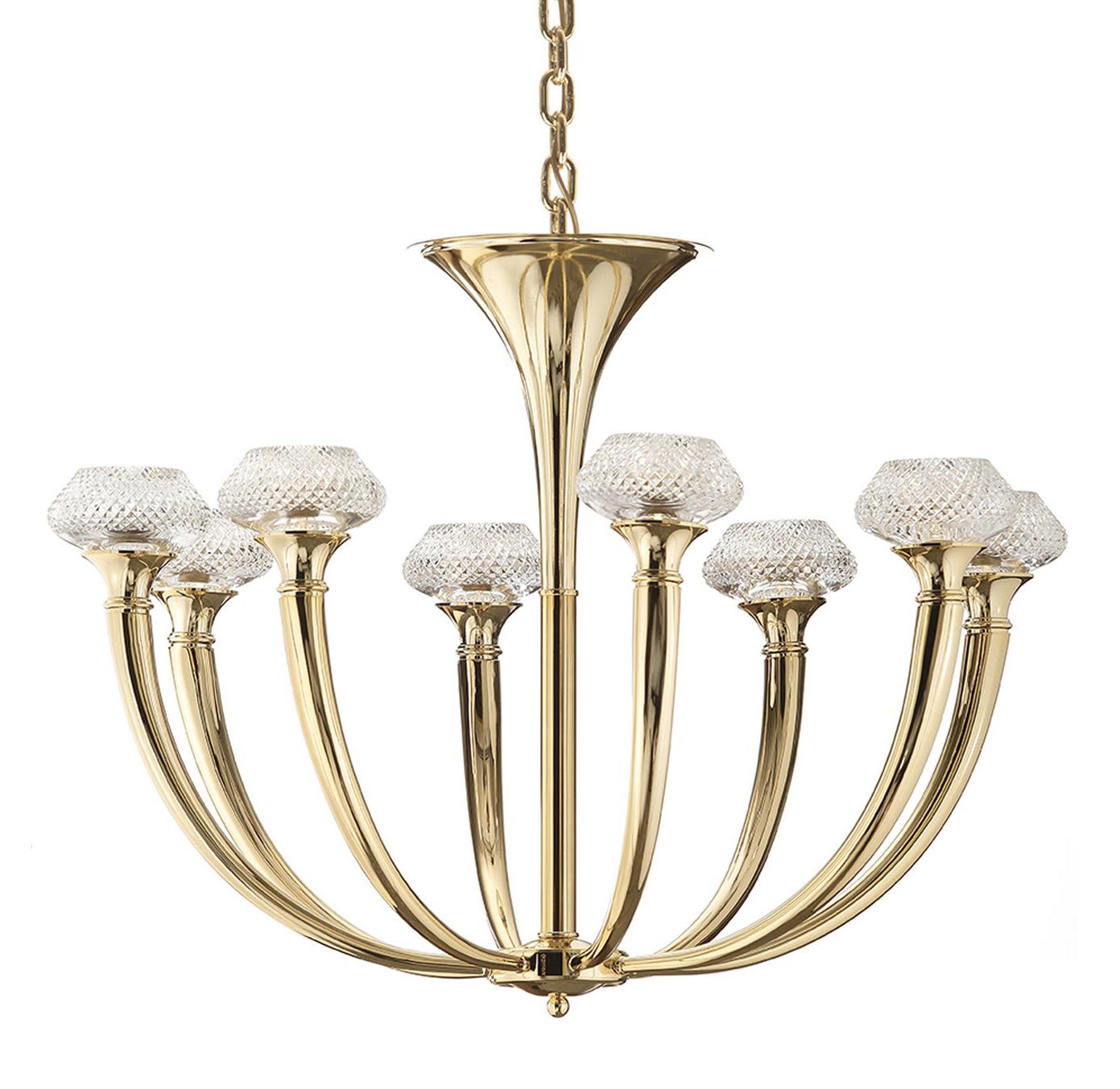 Lustre de 8 Lâmpadas em Cristal Dourado Polido