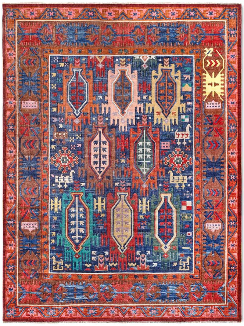 Tapete Flatweave Azul / Vermelho Feito à Mão Luxury | Tamanho: 122 × 183 cm