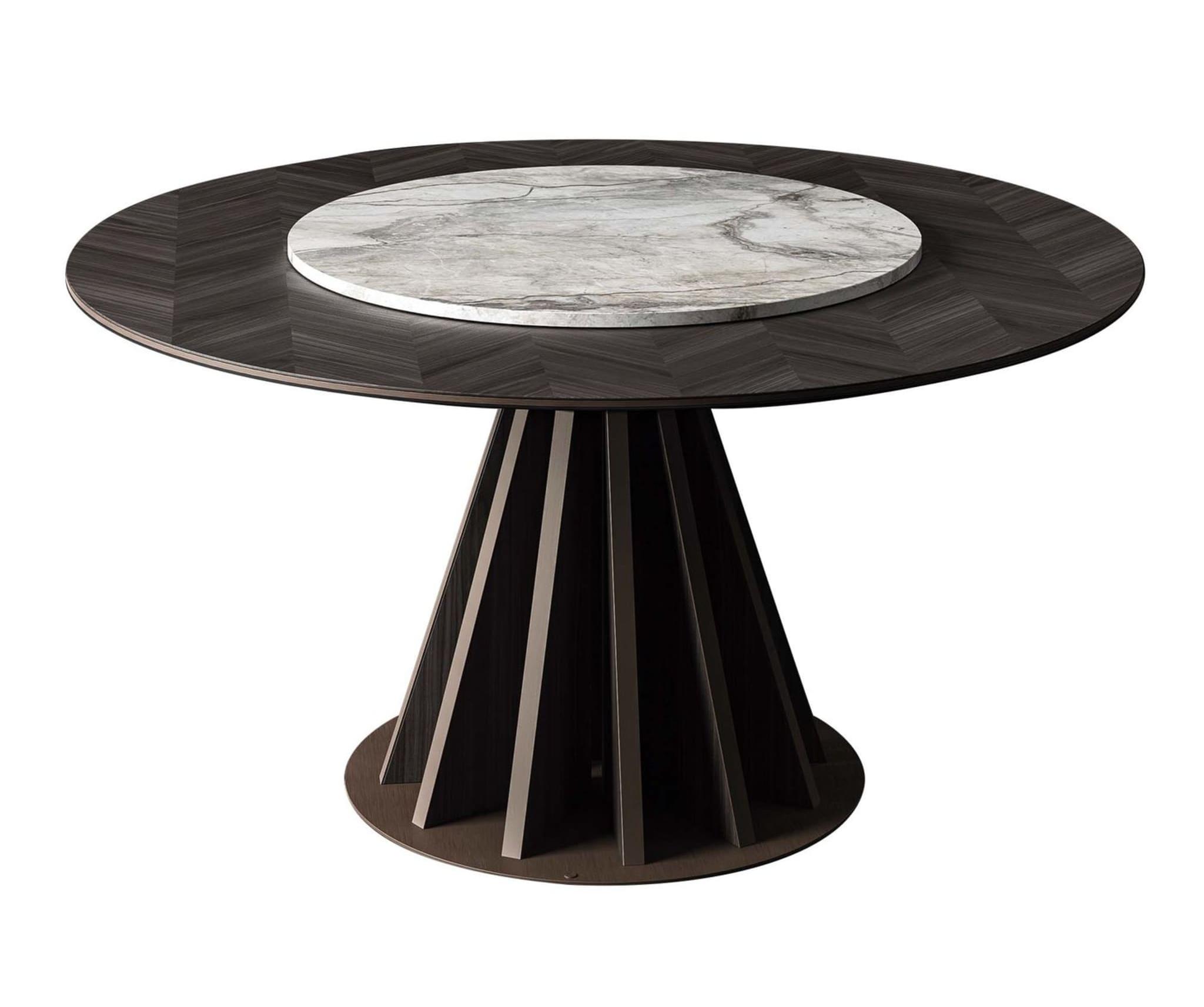 Mesa de Jantar Redonda Mármore e Madeira | Configuração: Sem bandeja giratória | Dimensões: Ø 180 cm