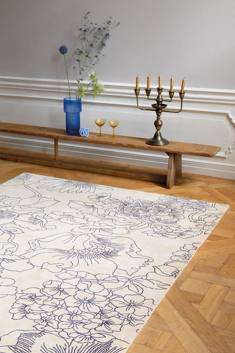 Tapete Linear Floral Azul | Tamanho: 170 × 240 cm