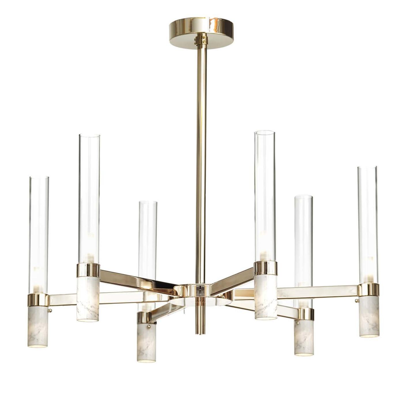 Lustre em Mármore Carrara com Acabamento Dourado