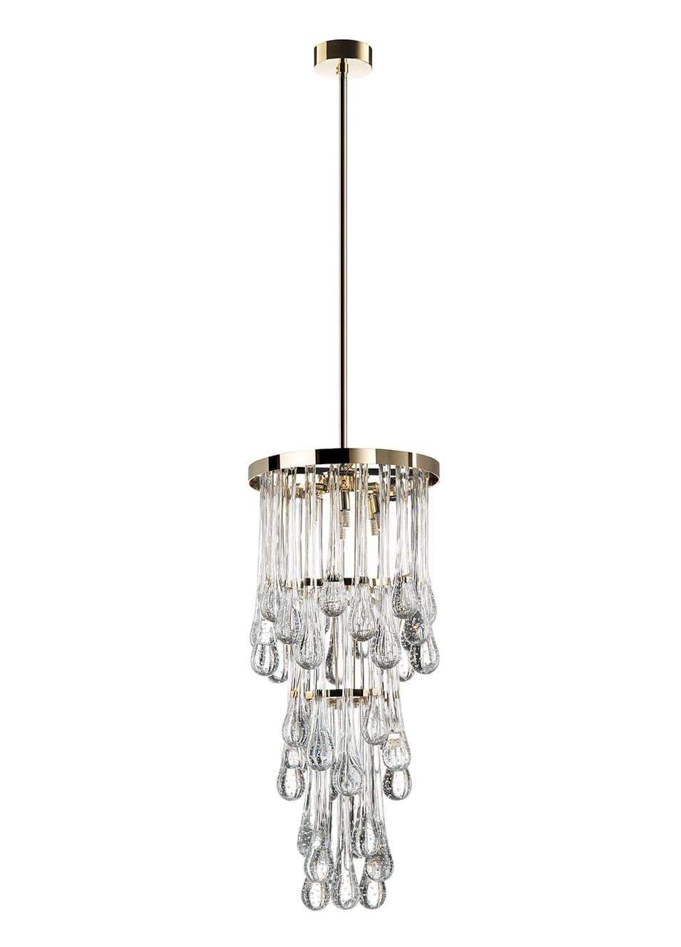 Lustre Moderno com Pendentes de Murano em Ouro Suave