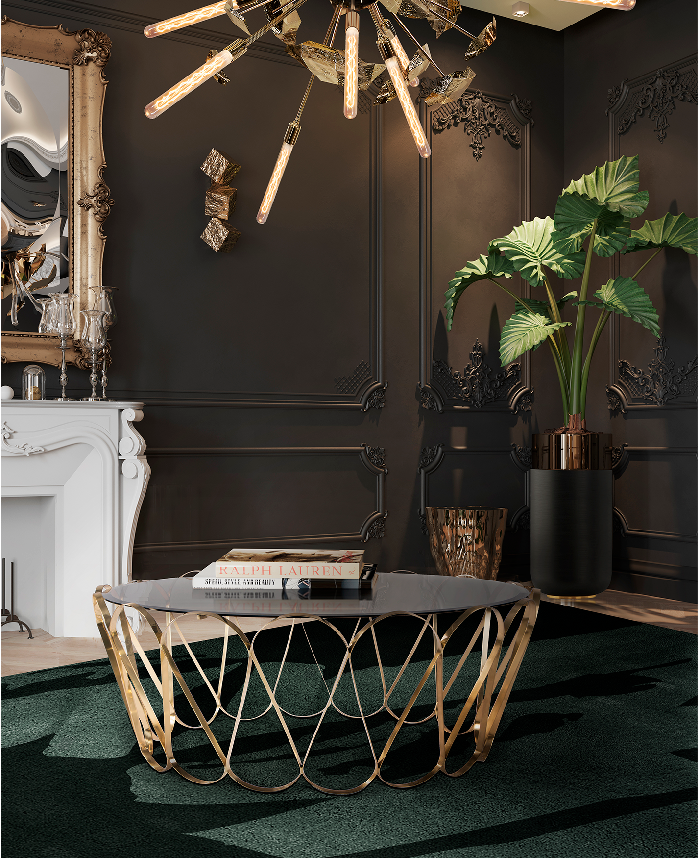 Mesa de Centro Dourada Aquarius