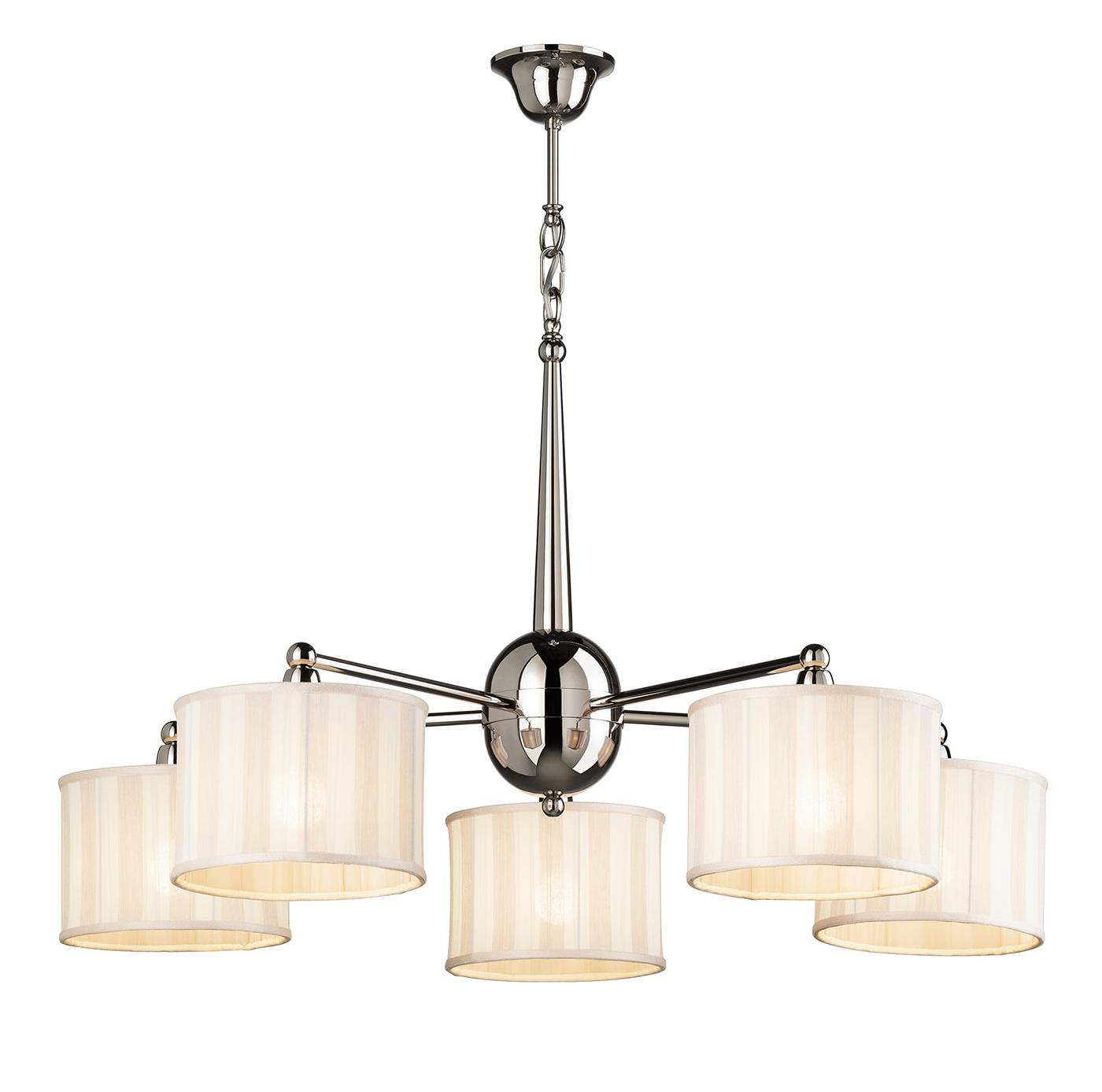 Lustre Contemporâneo com Abajures em Tecido Às Riscas