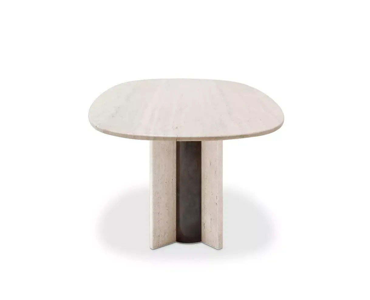 Mesa de Jantar Oval Mármore Travertino Parisiense