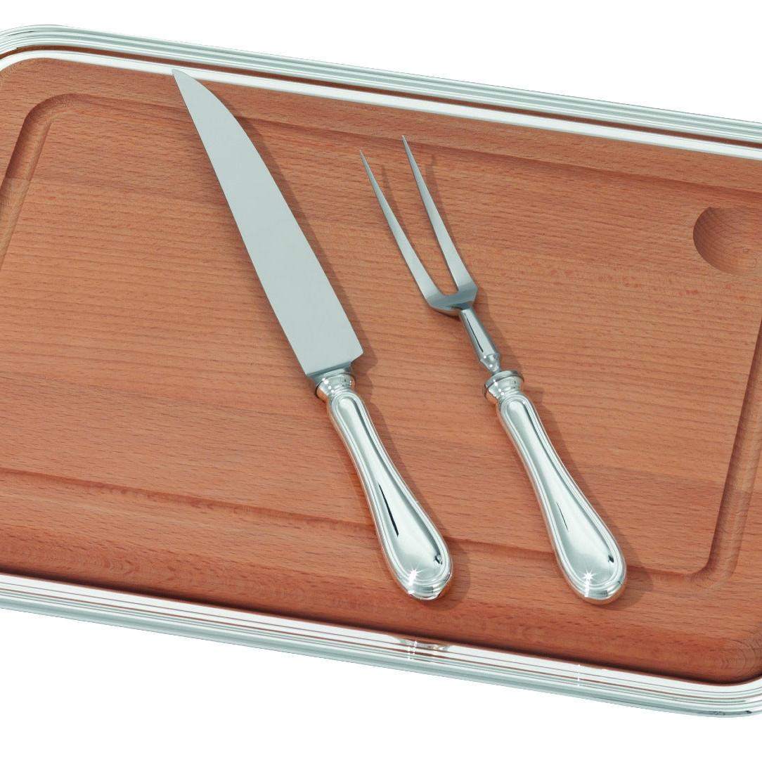 Conjunto de trinchar com bandeja prateado