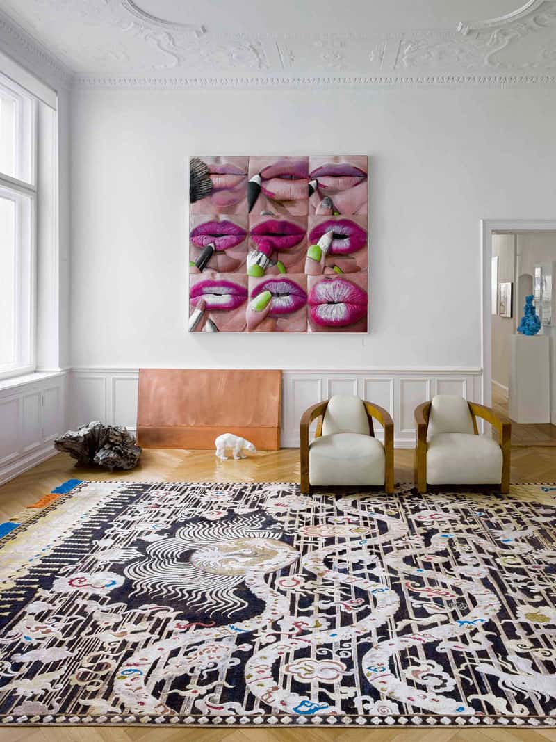 Tapete Dragon Preto / Dourado Feito à Mão | Tamanho: 140 × 210 cm