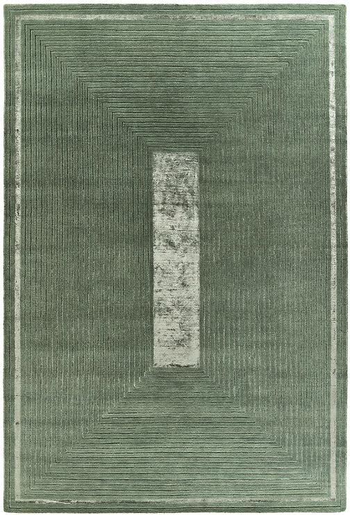 Tapete Feito à Mão Moldura Verde Lã e Viscose
