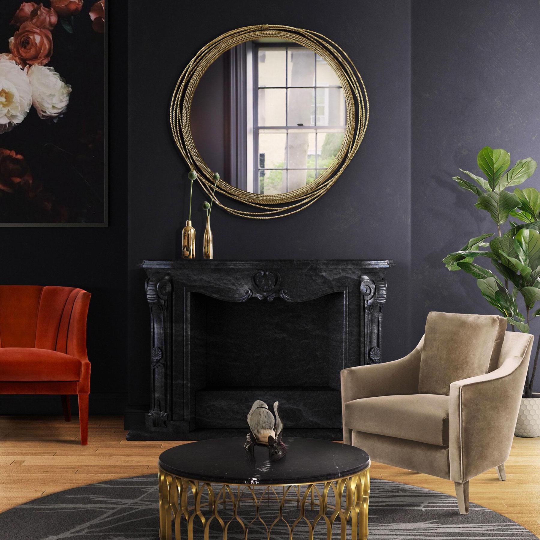 Espelho de parede redondo em latão