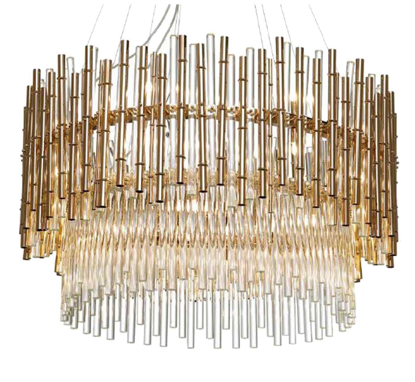 Lustre Bamboo em Vidro e Ouro