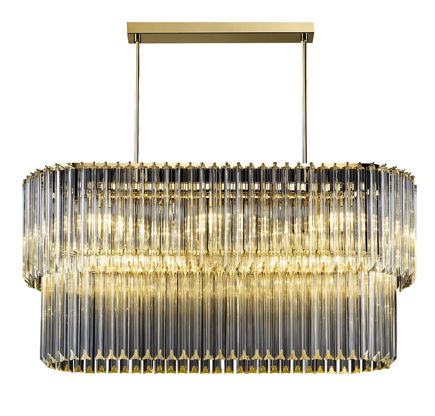 Lustre Oval em Ouro Envelhecido com Vidro Triedro Transparente