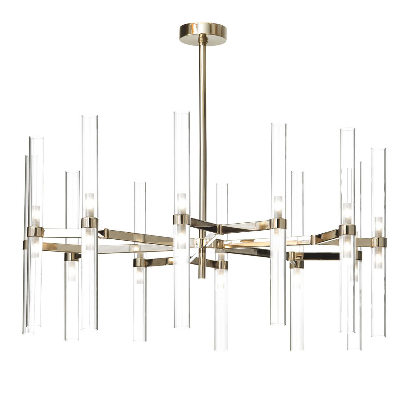 Lustre de 24 Lâmpadas com Cilindros de Vidro Ouro Suave