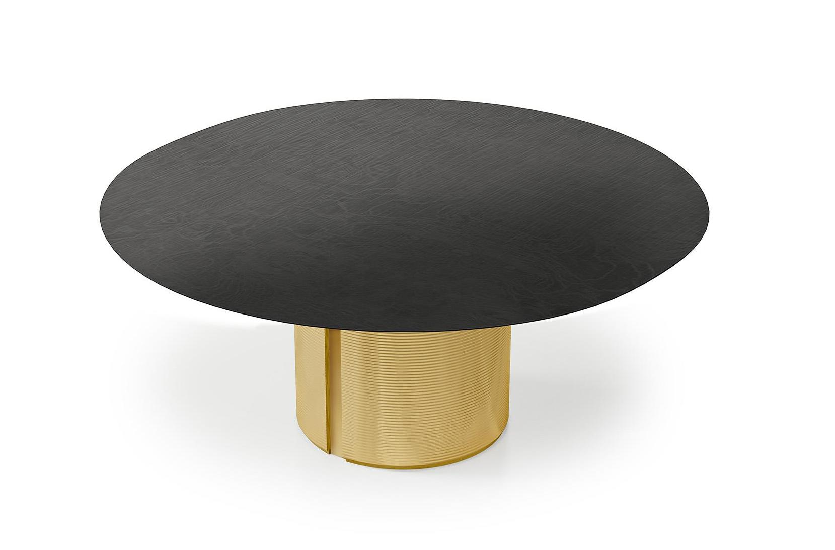 Mesa de Jantar Redonda Preta e Dourada | Dimensões: Ø 180 cm Mesa de Jantar Redonda Preta e Dourada | Dimensões: Ø 180 cm
