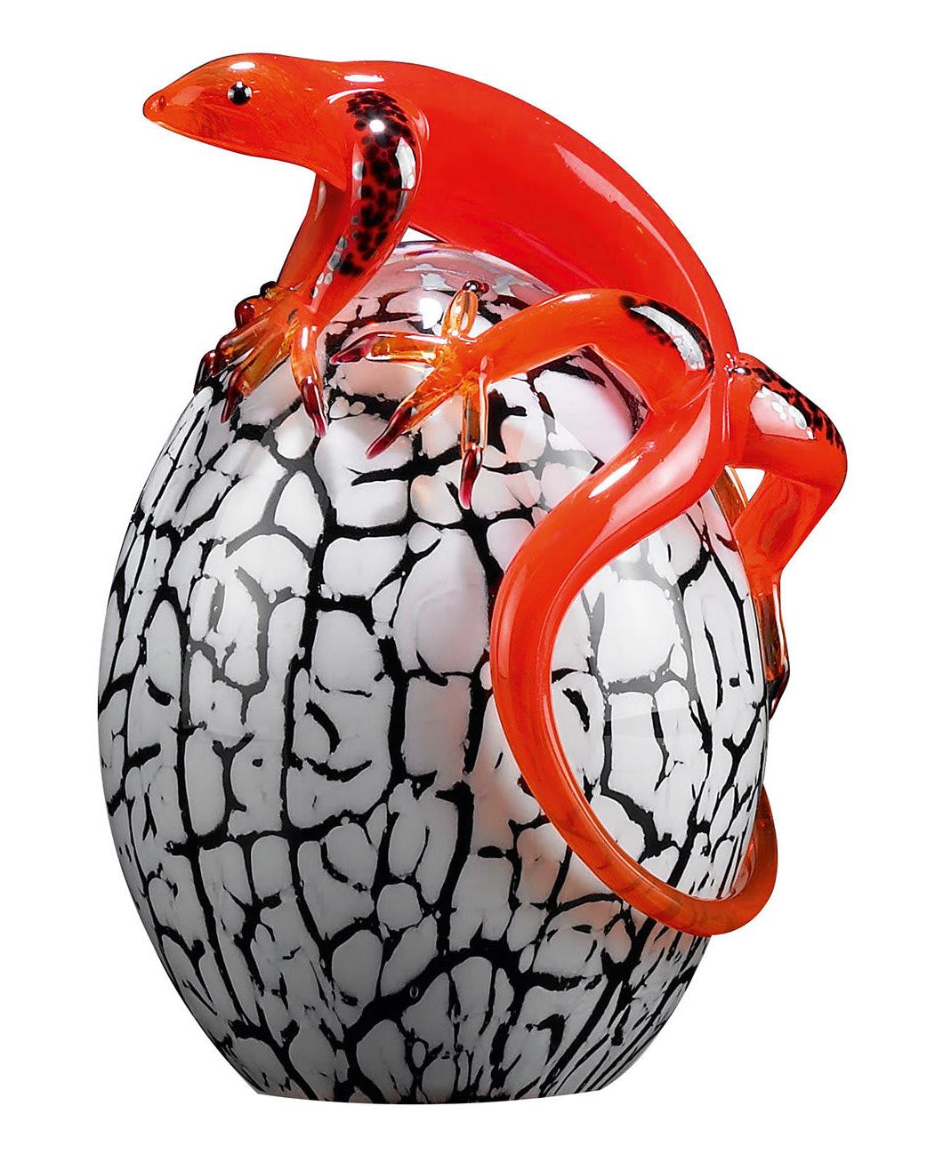 Figura Decorativa Ovo em Vidro com Gecko